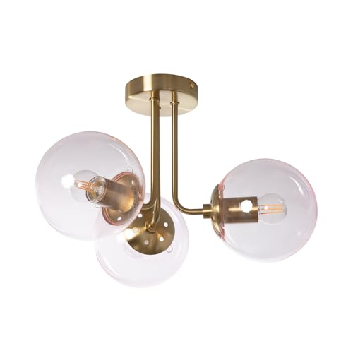 LEDKIA LIGHTING - Lámpara de Techo Moonlight Brass | 3 Focos E27 | Metal y Cristal | Diseño Decorativo para Salón y Dormitorio | IP20 | Apta para Bombillas CCT y RGB, Rosa, Vidrio Metal