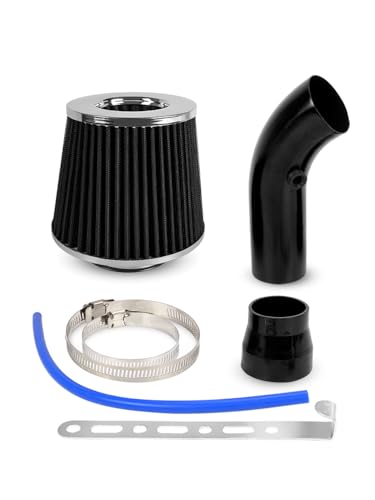 MUTEKI エアフィルター セット 76mm 吸気管 フィルター 冷気吸入ホースエアクリーナー 高流量 自動車用 アルミ製エアインテークパイプ 吸気効率UP 汎用(ブラック)