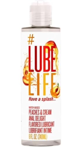 LubeLife Water-Based Peaches & Cream Anal Delight Flavored Personal Lubricant, Toy-Safe lube for Men, Women and Couples, Non-Staining, 8 Fl Oz