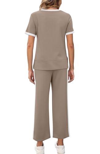 Image of XIEERDUO Women's Side Slit Lounge Sets 2026 Fashion 2 Piece Travel Outfits Cozy Loungewear Wide Leg Tracksuits S-3XL