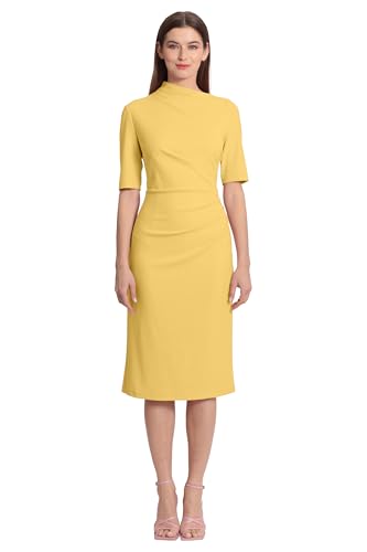 Image of Maggy London Women's Maggy London Women's Dresses Side Pleat Dress with Asymmetric Neck and Elbow Sleeves