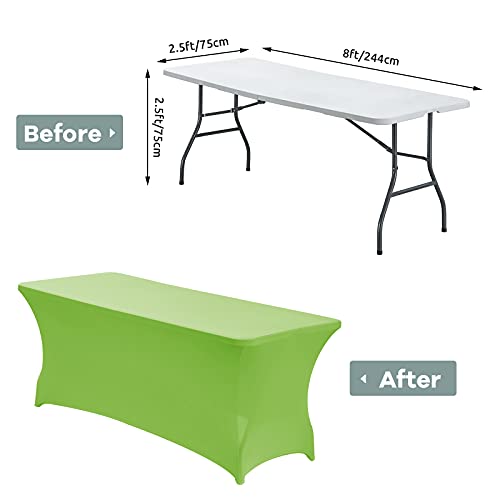 Image of CWK 8FT Waterproof Stretch Spandex Table Cover for Rectangular Tables - Elastic Fitted Tablecloth for Folding Tables,Wrinkle Resistant Table Cloth for Parties, Weddings, Banquets & Events(Light Green)