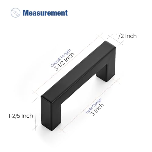 Image of Ravinte 5 Pack Kitchen Matte Black Cabinet Handles 3 Inch Hole Center Stainless Steel Square Cabinet Pulls for Dresser Drawer Cupboard Handles with Screwdriver
