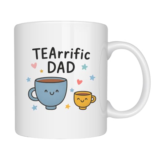 EZCLASSY-TEArrific Dad Mug – Cute Tea Pun Coffee Cup for Father’s Day, Birthday, Appreciation Gifts, 11oz Ceramic Mug for Dad from Kids, Fun Kawaii Tea Cup Design