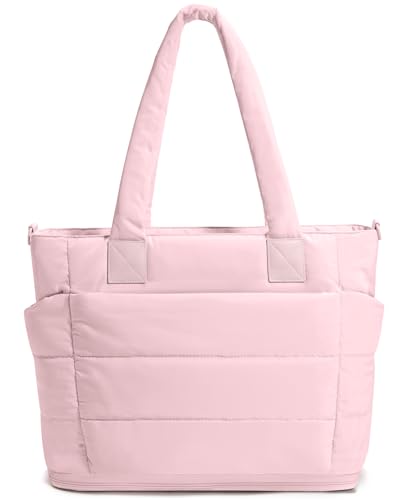 Image of Puffer Tote Bag for Women Quilted Nurse Bag Lightweight Work Bag for Teacher Travel Handbag with Multiple Pockets