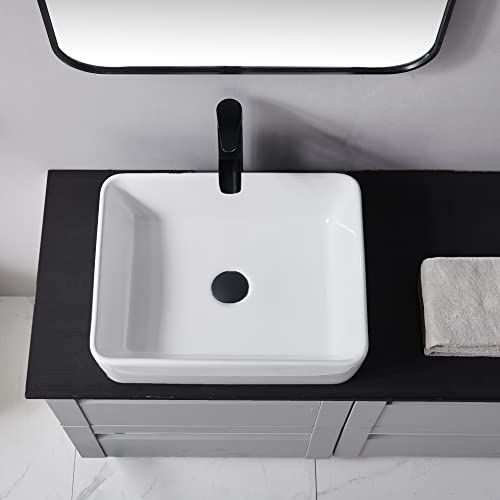HOTIS HOME Rectangular Vessel Sink, 16\"X12\" White Bathroom Sink, Ceramic Vessel Sinks For Bathrooms, Rectangle Farmhouse Small Above Countertop Bathroom Vessel Sink