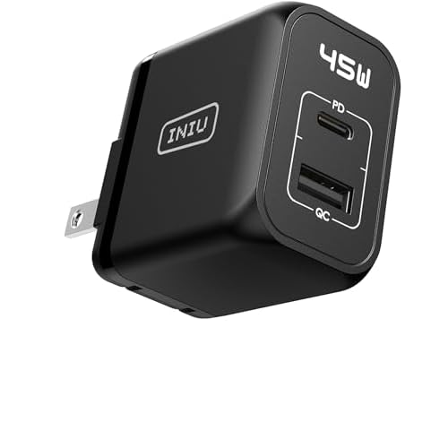 USB C Charger, INIU 2-Port 45W Super Fast Charger Type C, Mini Foldable PD PPS USB C Wall Charger Block by GaN Tech for Samsung Galaxy S23 Ultra iPhone 16 15 14 MacBook iPad Pro Steam Deck e