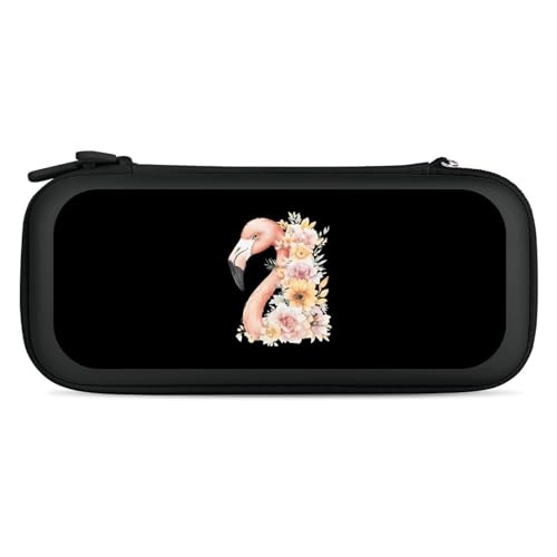 Flamingos Head With Floral Compatible with Switch Carrying Case Hard Travel Game Bag Pouch with 15 Games Accessories Black-style