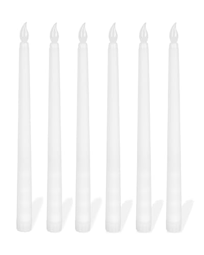 Image of Homesake Flameless Taper Candles - 11 inch Flickering LED Candlesticks, Candle for Wedding, Diwali Decoration for Home, Parties Holiday Festive Decor Light, Led Candles for Decoration (White Set of 6)