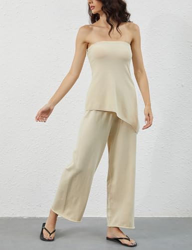 2 Piece Sets for Women Tube Tops and Pants Lounge Sweater Sets Summer Beach Travel Vacation Outfits4