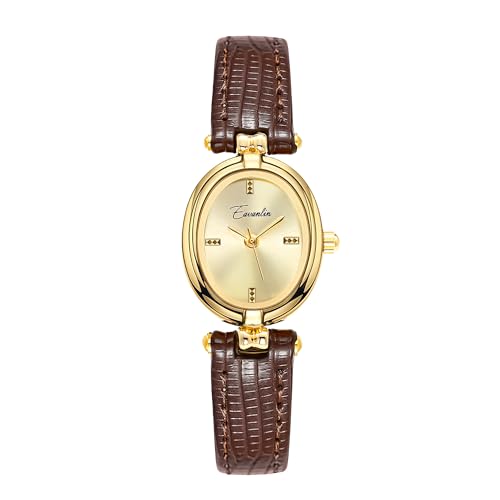 CARLIEN Womens Fashion Small Gold Oval Quartz Watches Vintage Leather Band Waterproof Luxury Casual...