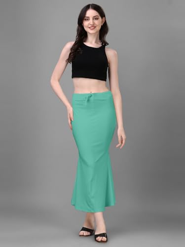 Image of Women's Saree Shapewear Petticoat, Cotton Blend Stretchable Mermaid Skirt, High Waist Tummy Control, Smooth Curve Fit with Adjustable Drawstring