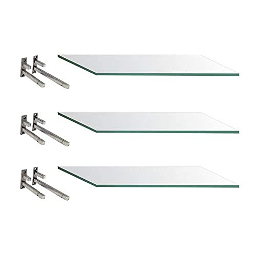 Image of Creative Arts n Frames Set of 3 Multi Purpose Polished Glass Shelves, Wall Mount Shelf for Bathroom, Bedroom, Living Room, Office and Kitchen (Silver)