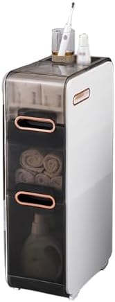 Slim Bathroom Storage Cabinet with Wheels, Freestanding Toilet Organizer, Waterproof Plastic Drawer Shelves, Large Capacity Tissue Box Holder (96x22x41cm)