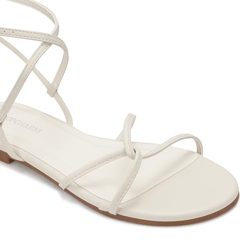 Image of Women's Flat Sandals Strappy Open Round Toe Lace Up Shoes with Adjustable Ankle Strap for Summer