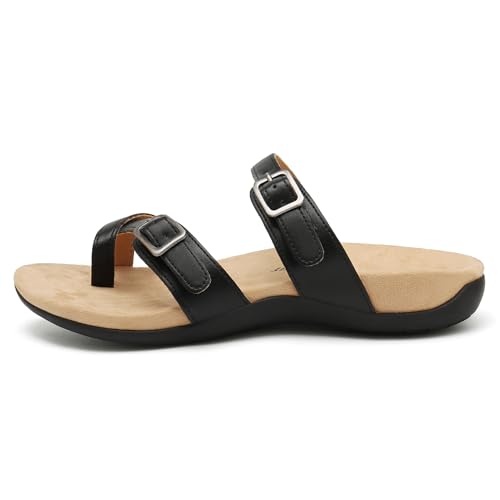 Image of Athlefit Women's Orthopedic Sandal with Arch Support | Adjustable Slip On Open Toe Flat Thong Flip Flops,Plantar Fasciitis Comfy Cushioned Footbed,Dressy Casual Walking Summer