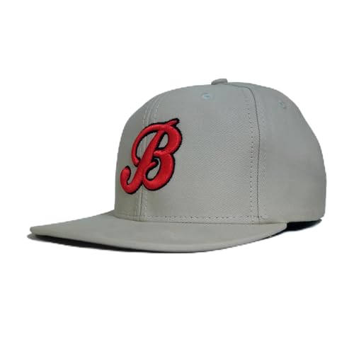 Boné Baste Snapback Aba Reta com Logo B Bordado, Bege com Logo Vermelho