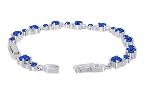 AFFY Round Cut Simulated Birthstone Leaf Shape Tennis Bracelet Gemstones Link Bracelet For Women In 14k White Gold Plated 925 Sterling Silver Jewelry Gift For Her4