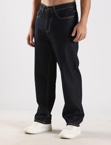 Image of INKD Men's Classic Relaxed Jeans - Mid-Rise | 100% Cotton | 5 Pocket Styling | Baggy Jeans for Man | Men's Bottomwear (Available in Plus Sizes)