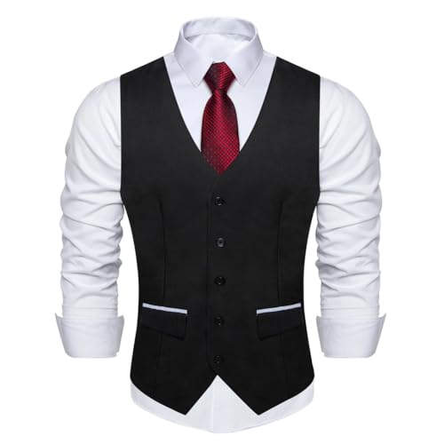 Men Black Rayon Polyester Suit Vest Wedding Party Formal Business Blazer Slim Waistcoat
