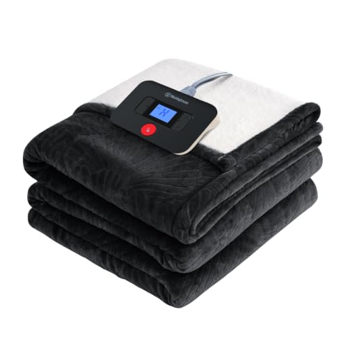 Westinghouse Full Heated Blanket Jacquard Flannel Sherpa 72x84, Chacoal