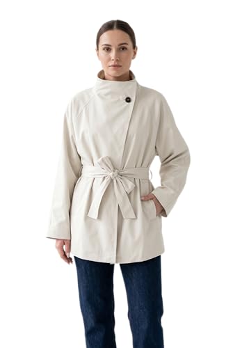 Trench-coat court femme imperméable en polyester coupe droite ajustée col officier montant