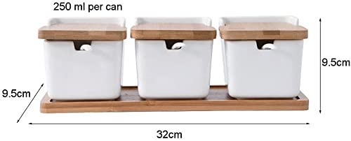 TBLOTYD kitchen Condiment jar Ceramic Seasoning Box Set High-Temperature-Fired Sugar Bowl Square Seasoning Pot Spice Container for Sugar Serving Spices Salt C