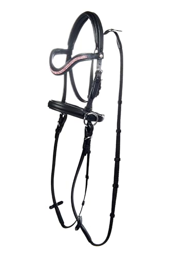 HKM 9209 Gebisslose Trense Funny Horses - Spielzeugtrense Holzpferde Schwarz/Pink, Shetty