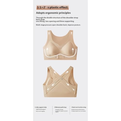 GAHIEDIM Posture Support Bra Wireless Wide-Strap Bra,Seamless Back-Smoothing Full Coverage,Soft Stretch Fabric Beige Large - image 7