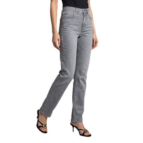 Image of Urbano Fashion Women's High Rise Straight Fit Washed Jeans Non-Stretchable
