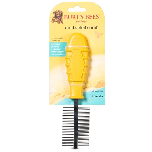 Burt's Bees for Pets Dual Sided Flea Comb with Handle from Recycled Coastal Plastics, Fine and Wide Stainless Steel Pins Remove Fleas, Flea Eggs, Tangles, and Dander, 6 Inch