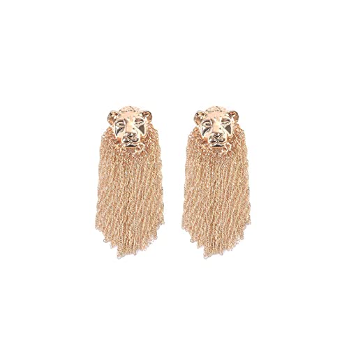 Boucles d'oreilles tête de lion en or à franges longues pendantes