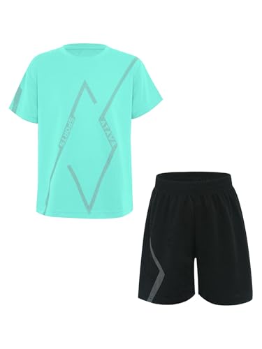 TiaoBug Kids Boys Athletic Clothes Moisturewicking Tracksuit Quickdry Tshirt Shorts Set For Soccer Cycling3