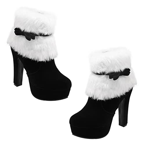 Bottines Hiver de Noël pour femmes avec fermeture éclair et talon épais confortables