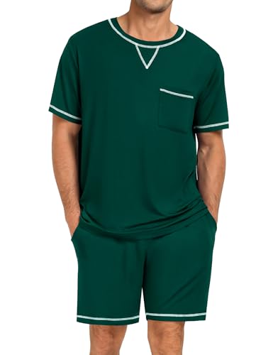 Image of SWOMOG Mens Pajamas Set Summer Sleepwear Short Sleeve Pjs Set Soft 2 Piece Lounge Set Comfy Loungewear with Pockets