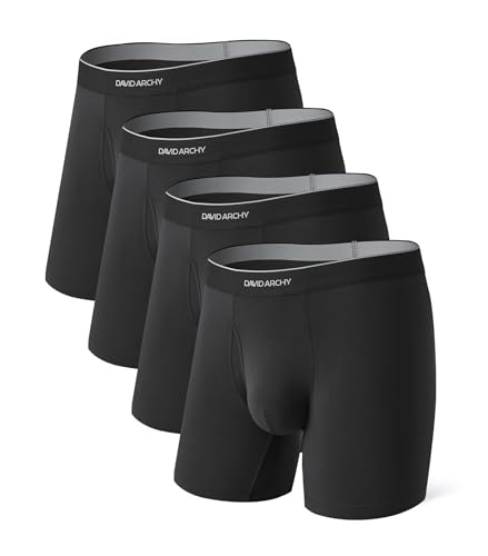 Image of DAVID ARCHY Mens Underwear Breathable Silky Soft Modal Boxer Briefs for Men Pack 4, Wide Waistband No Ride Up