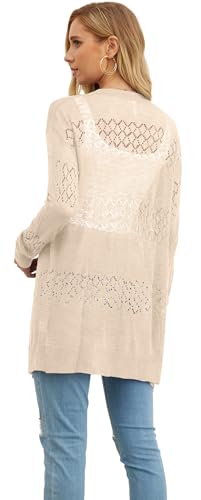 Image of GRECERELLE Lightweight Cardigan Sweaters for Women Crochet Knit Open Front Long Sleeve Loose Casual Boho Summer Beach Coverup