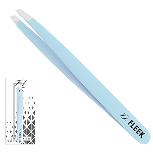 Fleek Eyebrow Tweezers Professional Best Stainless Steel Precision Slanted Tweezers for Facial Hair Women & Men (Sky Blue)