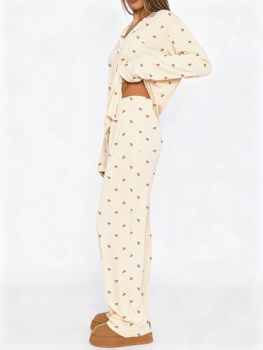 Image of Dressmine Ladies Long Sleeve Cute Pajama Sets 2 Piece Fall Outfits Button Up Pjs Set Loungewear