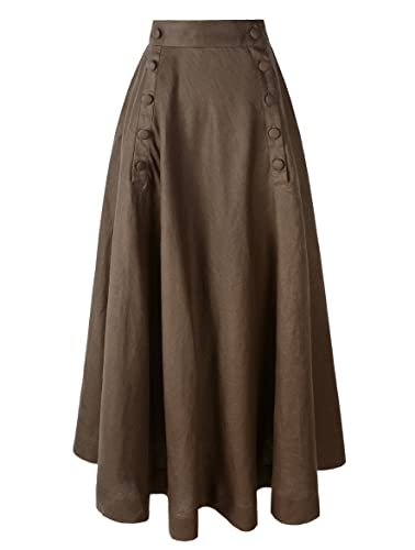 Reminisce Boutique Edwardian Linen Skirt Suffragette (US10, Brown)