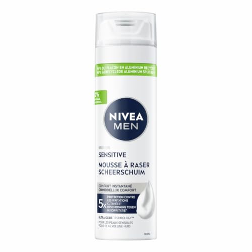 NIVEA MEN Peau Sensible Mousse à Raser (200 ml), crème de rasage enrichie en camomille et en hamamélis, soin rasage 0% alcool pour homme, anti-irritations, confort