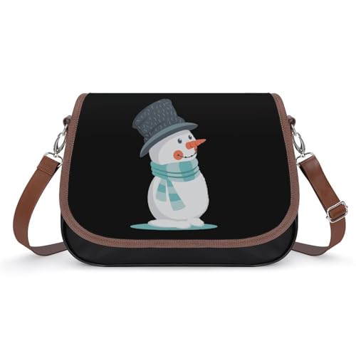 Cute Snowman Crossbody Bag Anti-Theft Side Shoulder Bags Adjustable Leather Messenger Bag Unisex