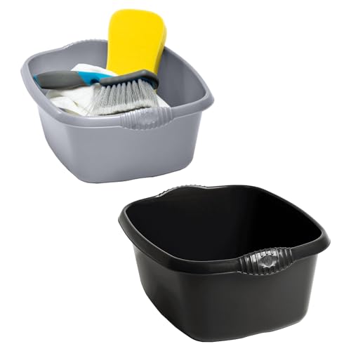 Home Kitchen Essential Multipurpose Rectangular Washing Up Bowl Black & Silver (1, Silver)