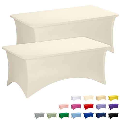Fixwal 2 Pack 6FT Ivory Tablecloth Rectangle Spandex Fitted Table Cover
