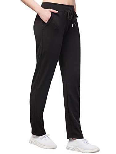 Image of BLUECON Women's Plain Solid Regular Fit Straight Leg Open Bottom Polyester Track Pant /Plazo Pant with Brand Logo