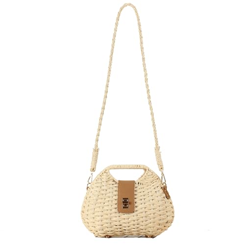 Image of Straw Clutch Purses for Women Rattan Woven Beach Handbag Summer Purse with Detachable Strap Basket Crossbody Bag