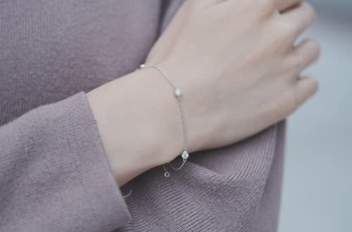 Dincey Moissanite Bracelet - Rhodium Plated 925 Sterling Silver Link Bracelet For Women - Adjustable, D Color, Vvs1-2, Round Brilliant - Minimalist Dainty Crystal Jewelry For Girls #TOP5