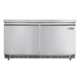 Pemberly Row 60" Commercial Refrigerated Prep Station, Stainless Steel Cold Table Refrigerator, Automatic Defrost, Digital Temperature Control, 2-Door Freestanding Unit for Restaurants, Buffets,
