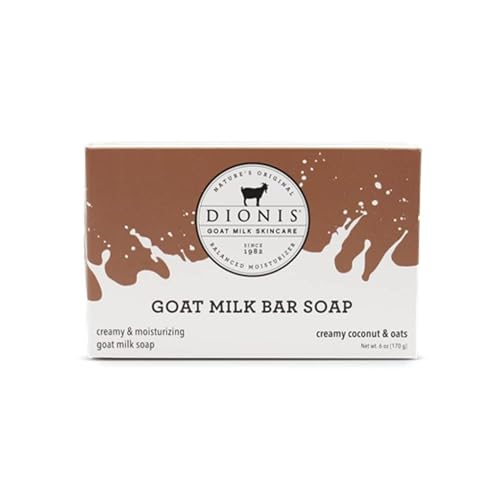 Dionis Goat Creamy Coconut and Oats Scented Hand and Body Soap Bar, Hydrating Moisturizing Wash for Sensitive Skin, Gentle Lasting Hydration, Cruelty Free, Non Greasy, Paraben Free, Made in USA, 6 oz -  Dionis_C33464-6_UPC