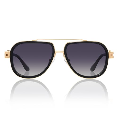 Image of Men's Acetate Aviator Sunglasses - Sculptural Metal Frame with Structured Temple Detailing & UV400 Lens Protection
